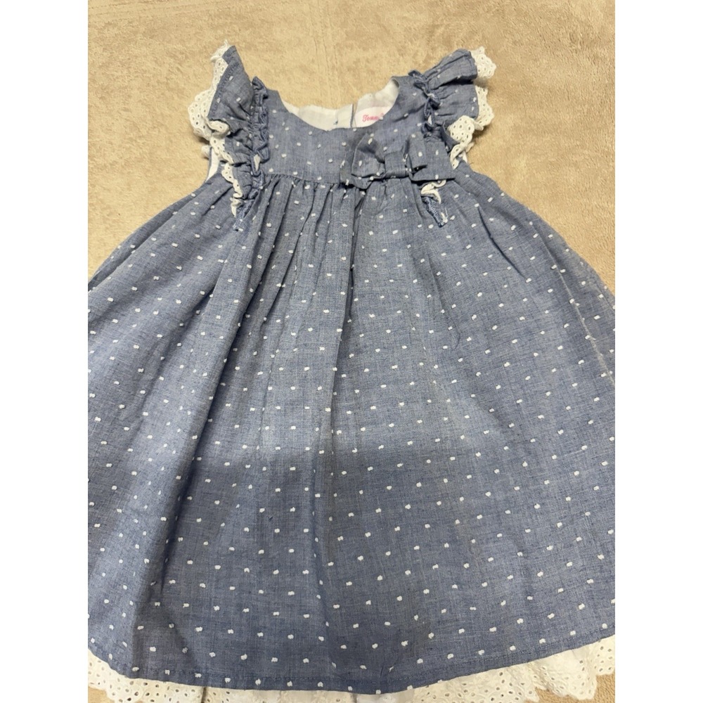 Tommy Bahama Baby Girl Dress Set 12M Floral Lace Tiered Blue Polka Dot Eyelet - Picture 8 of 12